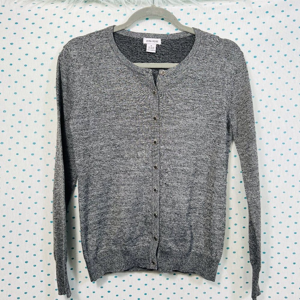 Anna Rose Heather Gray Button Up Long Sleeve Cardigan Sweater